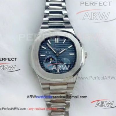 Perfect Replica Patek Philippe Watch Nautilus Moon phase Blue Dial
